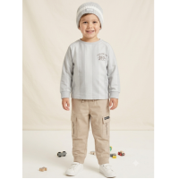J15606: Boys Bench Stripe Sports Jersey, Knitted Beanie Hat & Cargo Pant Outfit (2-6 Years)